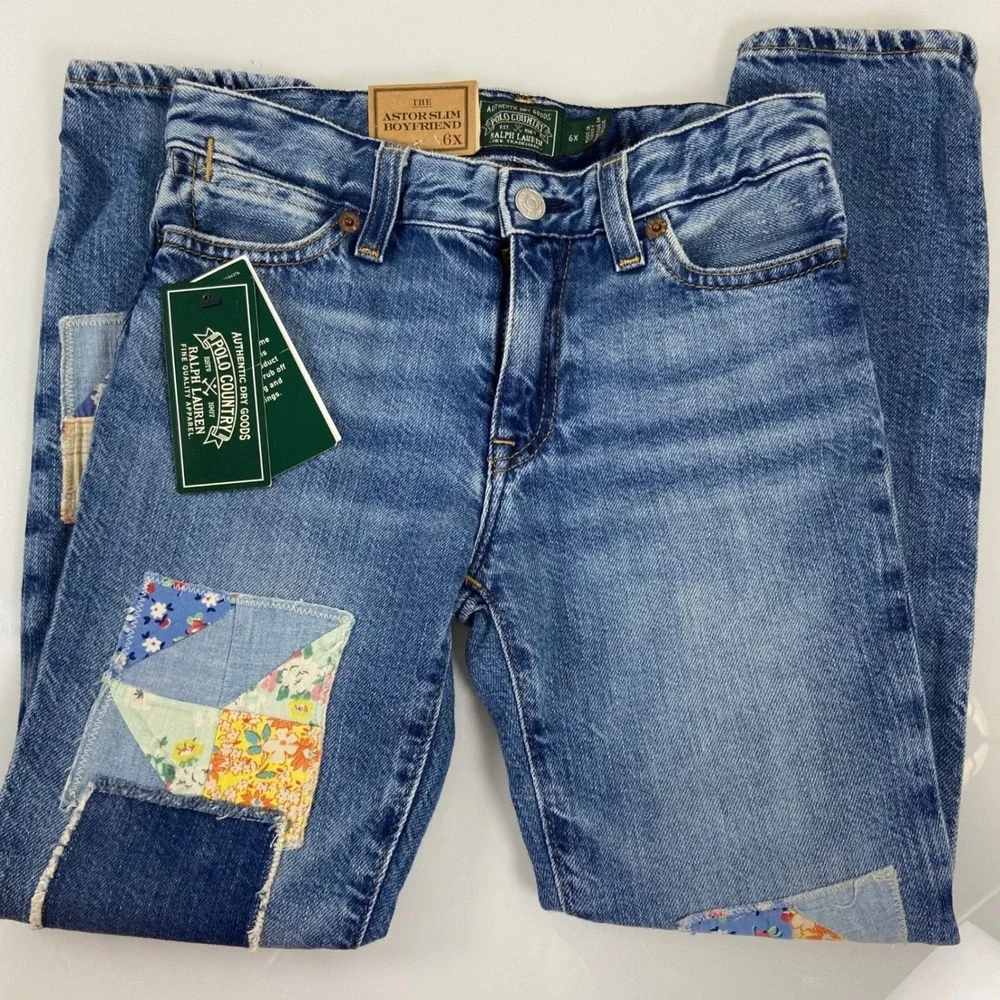 Polo Country Ralph Lauren Girl's Astor‎ Slim Boyfriend Patchwork Jeans - Size 6X
